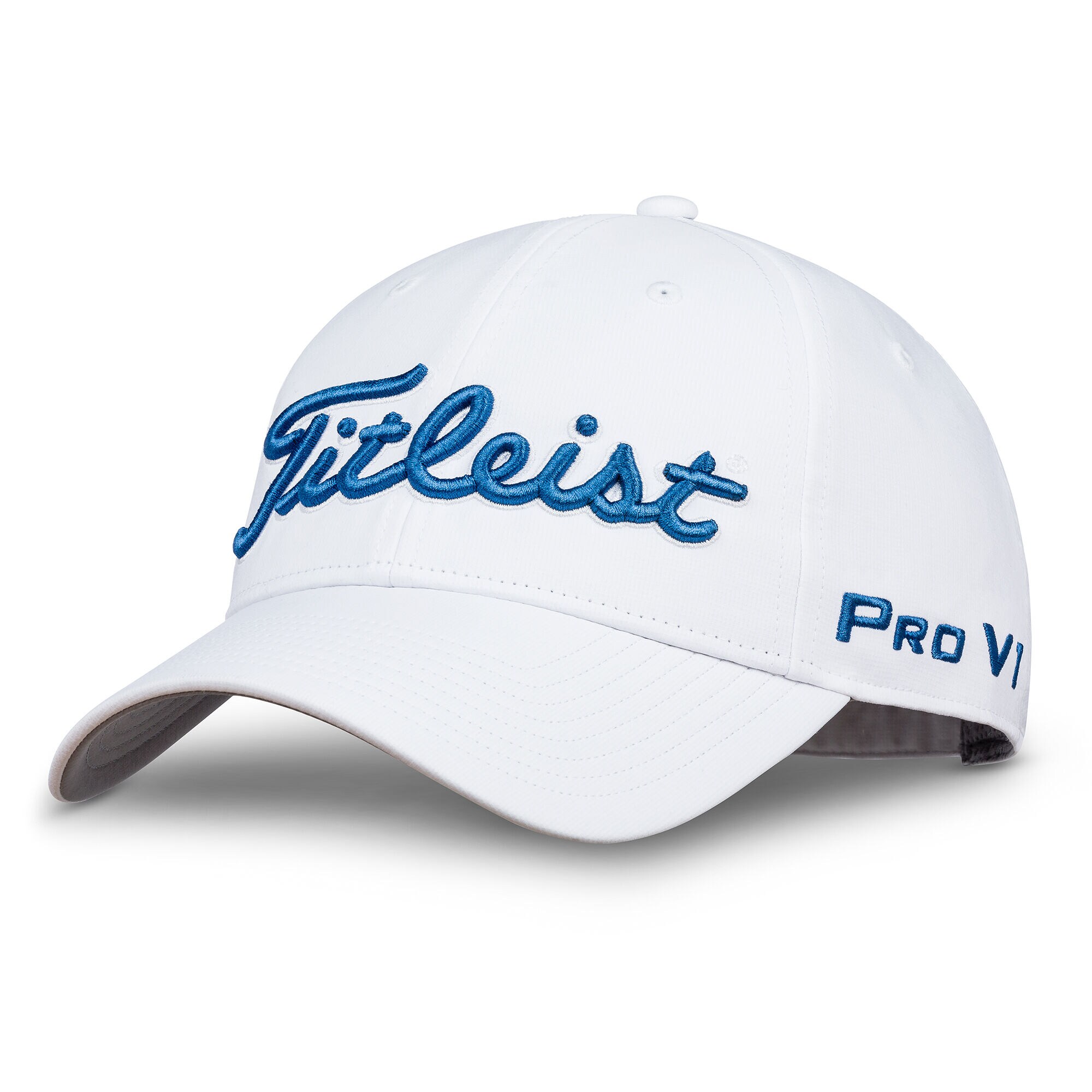 white and blue titleist hat