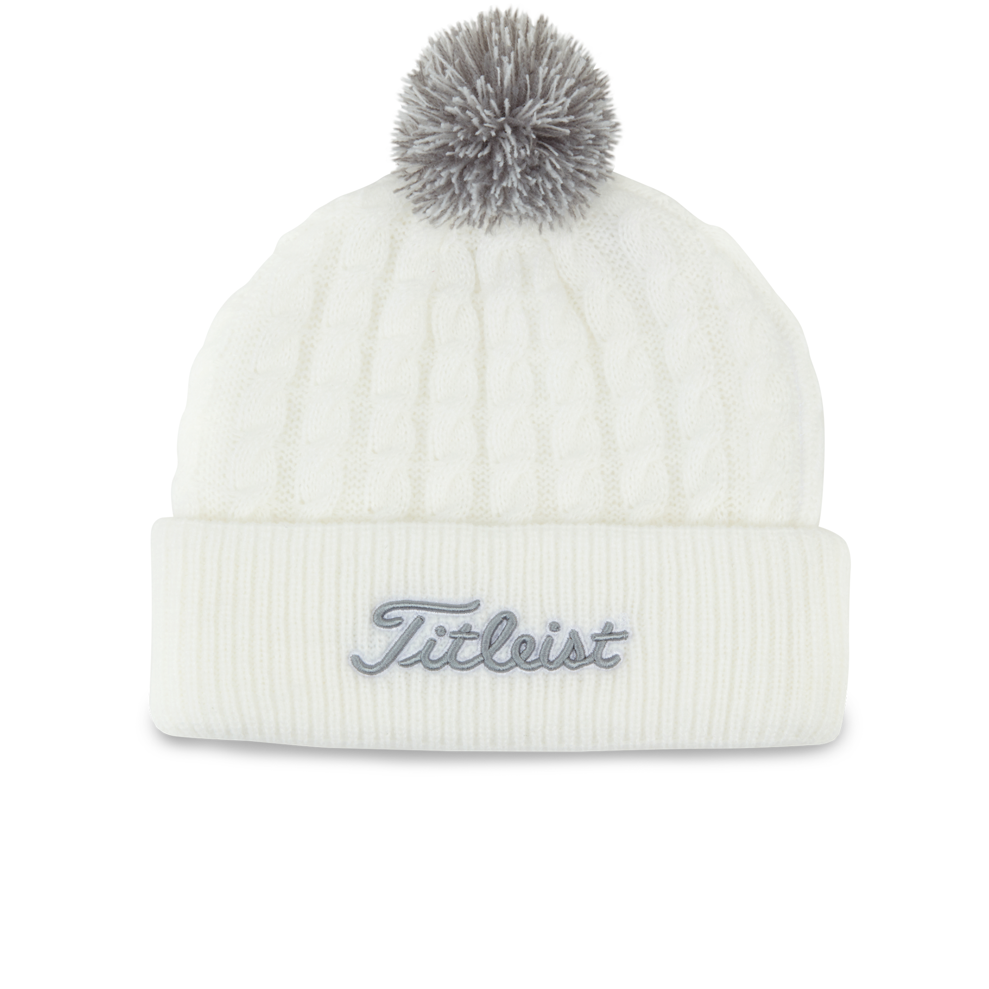 Titleist Official Cable Knit Pom Pom in White/Gray