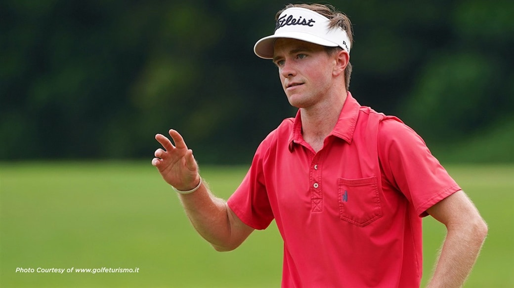 Joey Lane acknowledges the gallery after holing a putt for birdie at the 2109 Dongguan Open.